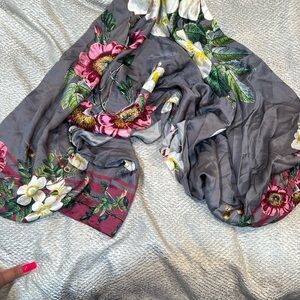 Ted Baker Gray and Pink Floral Scarf